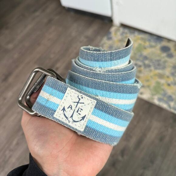 Rare Vintage 00s Y2K American Eagle Blue Rope Canvas Strap Pull Textile Belt - Picture 5 of 7